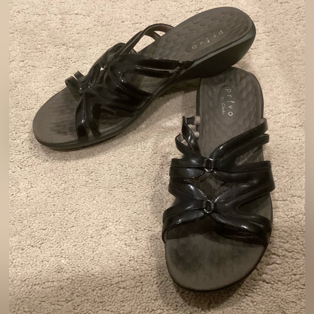 Clarks Sandals Privo Zandor Slides Open Toe Comfort Strappy Women’s Black 9 M